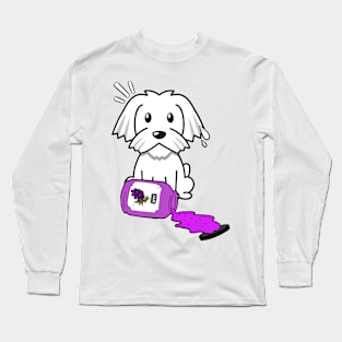 Funny white dog spilled grape jam Long Sleeve T-Shirt